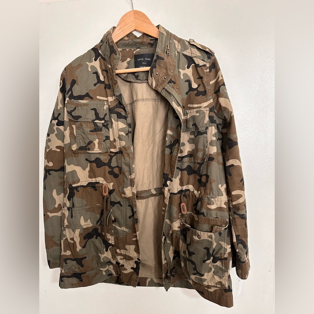 LOVE TREE JUNIORS Camouflage Camo Military Utility Fall 100% Cotton Jacket Small